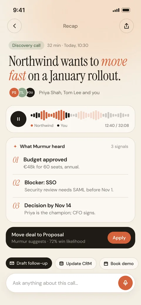 Murmur: AI call notes for sales teams